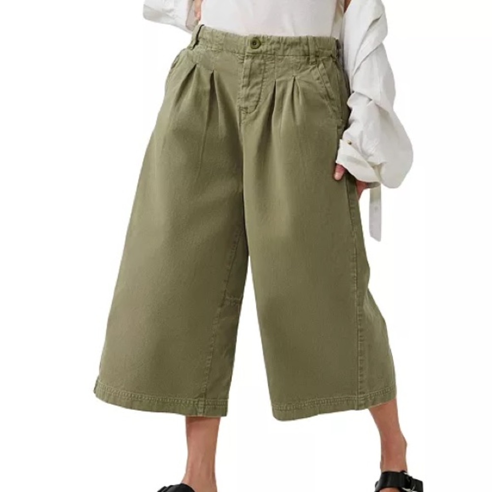 NWT Free People Hard Rain Cropped Gaucho Pants 12 Washed Pine